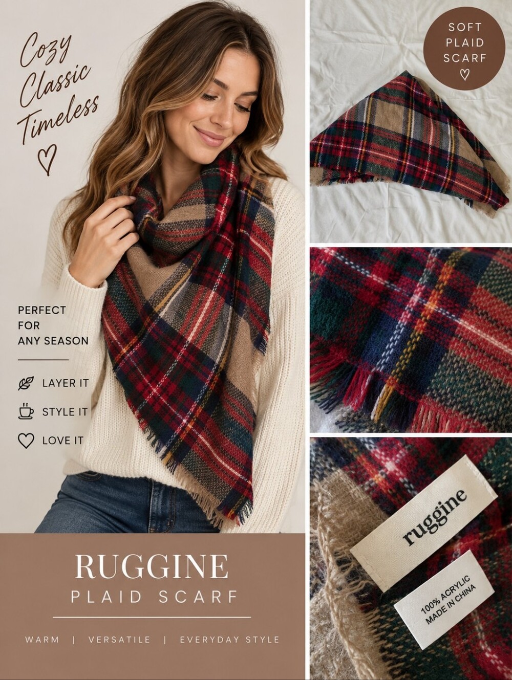 Ruggine brown plaid scarf #WW4